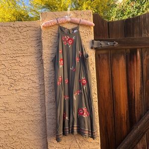 THML Melina Floral Embroidered Olive Dress